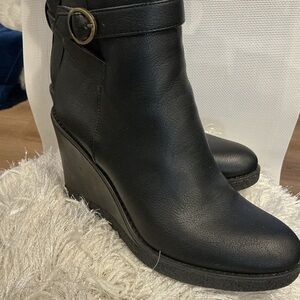 Zodiac Black Wedge Boots with Buckle
